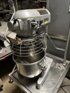 HOBART 20 QT MIXER W/ STAND, BOWL AND ATTACHMENTS.