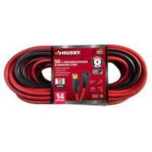 DESCRIPTION: (1) INDOOR/OUTDOOR EXTENSION CORD BRAND/MODEL: HUSKY #277 541 INFORMATION: BLACK AND RED SIZE: 14 GAUGE, 50' RETAIL$: $36.97 EA QTY: 1