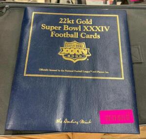 DESCRIPTION: 22KT GOLD SUPER BOWL XXXIV FOOTBALL CARDS INFORMATION: PARTIAL - SEE PHOTOS QTY: 1