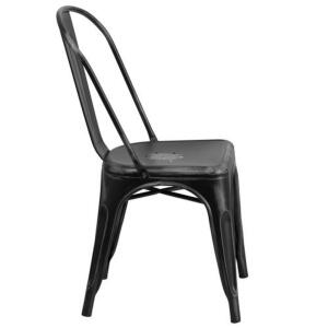 DESCRIPTION: (2) COMMERCIAL GRADE DISTRESSED BLACK METAL INDOOR OUTDOOR STACKABLE CHAIR BRAND/MODEL: FLASH FURNITURE #ET-3534-BK-GG RETAIL$: $80.00 EA