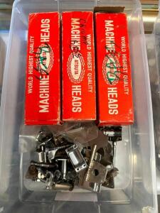 LARGE CONTAINER OF ASSORTED GUITAR MACHINE HEADS AND TUNERS