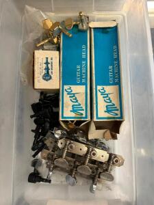 LARGE CONTAINER OF ASSORTED GUITAR MACHINE HEADS AND TUNERS