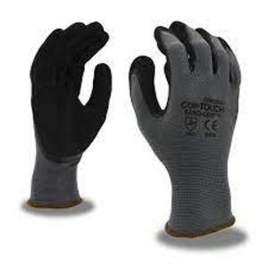 DESCRIPTION: (24) COR-TOUCH SAND GRIP WORK GLOVES BRAND/MODEL: CORDOVA #6993 INFORMATION: BLACK AND GRAY SIZE: LARGE RETAIL$: $71.00 TOTAL QTY: 24