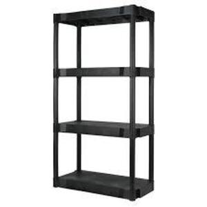 DESCRIPTION: (1) PLASTIC SHELVING UNIT BRAND/MODEL: HYPER TOUGH INFORMATION: BLCK SIZE: 4 SHELF RETAIL$: $30.00 EA QTY: 1