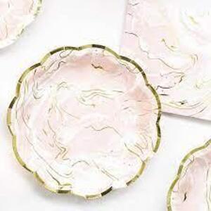 DESCRIPTION: (3) SETS OF MATCHING PLATES AND NAPKINS BRAND/MODEL: CREATIVE CONCEPTS INFORMATION: PINK MARBLE SIZE: SMALL PLATES RETAIL$: $49.99 EA QTY