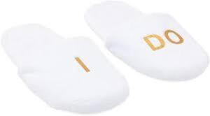 DESCRIPTION: (3) PAIRS OF BRIDAL SLIPPERS BRAND/MODEL: SPARKLE AND BASH INFORMATION: WHITE, FAUX FUR SIZE: GOLD "I DO" RETAIL$: $19.99 EA QTY: 3