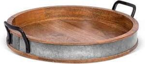 DESCRIPTION: (2) WOODEN SERVING TRAY BRAND/MODEL: FARMLYN CREEK INFORMATION: WOODEN WITH METAL HANDLES RETAIL$: $48.99 EA QTY: 2