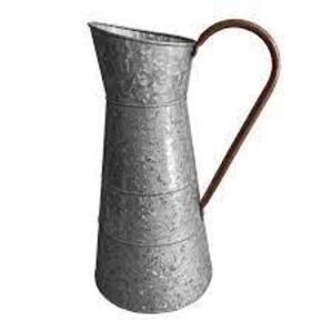 DESCRIPTION: (3) GALVANIZED METAL JUG WITH HANDLE BRAND/MODEL: BENZARA FARMHOUSE RETAIL$: $33.00 EA QTY: 3