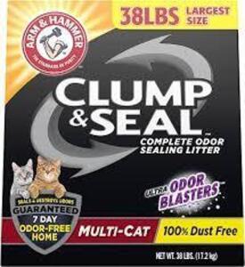 DESCRIPTION: (1) CAT LITTER BRAND/MODEL: ARM AND HAMMER CLUMP AND SEAL SIZE: 38 LB RETAIL$: $26.79 EA QTY: 1