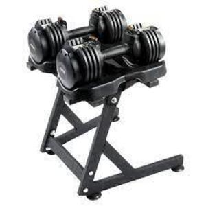 DESCRIPTION: (1) ADJUSTABLE DUMBELL PAIR WITH STAND BRAND/MODEL: PRCTZ INFORMATION: 30 LB RETAIL$: $200.00 EA QTY: 1