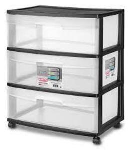 DESCRIPTION: (1) 3 DRAWER CART BRAND/MODEL: STERILITE #2930LAB9F INFORMATION: CLEAR AND BLACK SIZE: 15X21X25 RETAIL$: $19.77 EA QTY: 1