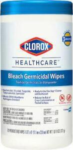 DESCRIPTION: (6) BLEACH GERMICIDAL WIPES BRAND/MODEL: CLOROX HEALTHCARE #35309 RETAIL$: $11.49 EA QTY: 6