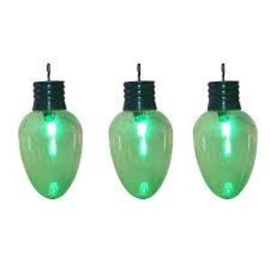 DESCRIPTION: (1) SET OF 3 LED SINGLE HANGING GIANT BULBS BRAND/MODEL: HOLIDAY TIME INFORMATION: GREEN RETAIL$: $22.06 EA QTY: 1