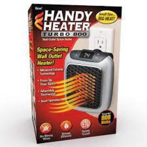 DESCRIPTION: (1) WALL OUTLET SPACE HEATER BRAND/MODEL: HANDY HEATER INFORMATION: TURBO 800 SIZE: 800 WATTS RETAIL$: $24.99 EA QTY: 1