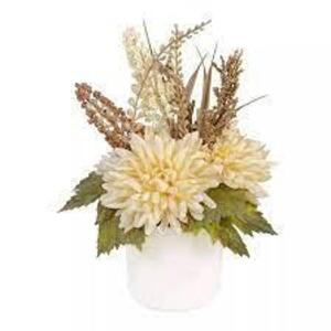 DESCRIPTION: (2) MUM HEATHER POT BRAND/MODEL: MAINSTAYS INFORMATION: WHITE POT, NEUTRAL FLOWER RETAIL$: $5.00 EA QTY: 2