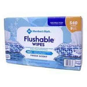 DESCRIPTION: (9) PACKS OF FLUSHABLE WIPES BRAND/MODEL: MEMBERS MARK INFORMATION: FRESH SCENT RETAIL$: $12.64 EA QTY: 9