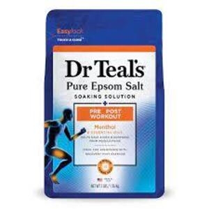 DESCRIPTION: (1) BAG OF PRE AND POST WORK OUT EPSOM SALT SOAKING SOLUTIONS BRAND/MODEL: DR. TEALS INFORMATION: MENTHOL SIZE: 3 LBS RETAIL$: $8.49 EA Q