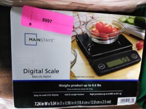 DESCRIPTION: (1) DIGITAL SCALE BRAND/MODEL: MAINSTAYS INFORMATION: BLACK SIZE: UP TO 6.6 LBS RETAIL$: $20.50 EA QTY: 1