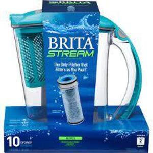 DESCRIPTION: (1) WATER FILTERING PITCHER BRAND/MODEL: BRITA INFORMATION: STREAM SIZE: 10 CUP CAPACITY RETAIL$: $36.88 EA QTY: 1