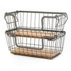 DESCRIPTION: (2) STACKABLE WIRE STORAGE BASKETS BRAND/MODEL: BETTER HOMES AND GARDENS INFORMATION: WIRE SIZE: MEDIUM AND LARGE RETAIL$: $27.30 TOTAL Q