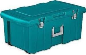 DESCRIPTION: (1) LOCKING PORTABLE STORAGE BOX BRAND/MODEL: STERILITE INFORMATION: TEAL SACHEL SIZE: 31-1/4" X 17-5/8" X 13-7/8" RETAIL$: $89.79 EA QTY