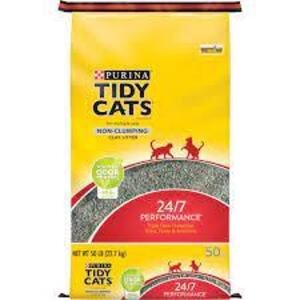 DESCRIPTION: (1) CAT LITTER BRAND/MODEL: TIDY CATS INFORMATION: NON-CLUMPING, CLAY SIZE: 50 LB RETAIL$: $14.99 QTY: 1