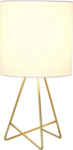 DESCRIPTION: (1) WIRE TABLE LAMP BRAND/MODEL: SIMPLE DESIGNS INFORMATION: GOLD WIRE, WHITE SHADE RETAIL$: $24.47 EA QTY: 1