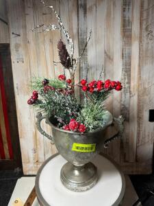 METAL URN WITH CHRISTMAS DECOR