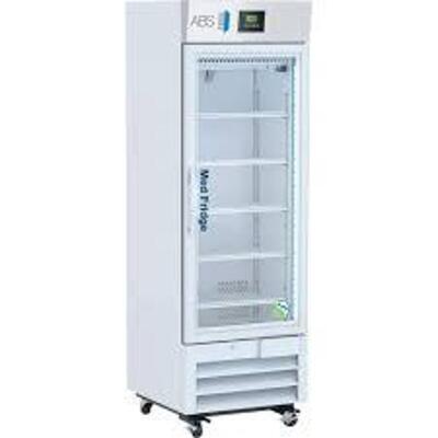 DESCRIPTION: (1) STAND UP FRIDGE WITH GLASS DOOR BRAND/MODEL: AMERICAN BIOTECH SUPPLY INFORMATION: WHITE, NEEDS DOOR WORK SIZE: 16 CU FT RETAIL$: $272