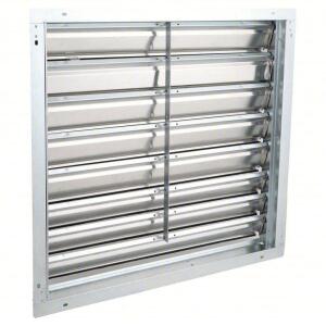 DESCRIPTION: (1) WALL BACKDRAFT DAMPER BRAND/MODEL: DAYTON #1C055 INFORMATION: ALUMINUM, GALVANIZED SIZE: 33"H-W 5 3/4"L FOR 30 IN FAN, SINGLE PANEL,