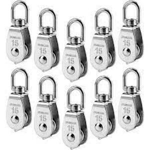 DESCRIPTION: (4) BAGS OF (10) SINGLE MINI PULLEYS BRAND/MODEL: CAMPBELL #T7655052N INFORMATION: CHROME SIZE: 1/2" RETAIL$: $33.30 PER BAG QTY: 4