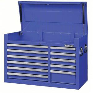 DESCRIPTION: (1) TOP CHEST TOOL STORAGE BOX BRAND/MODEL: WESTWARD #32H841 INFORMATION: BLUE SIZE: 41 1/2 IN W X 18 5/8 IN D X 26 7/8 IN H, BLUE, 11 DR