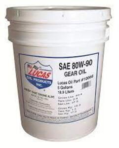 DESCRIPTION: (1) GEAR OIL BRAND/MODEL: LUCAS OIL #10066 INFORMATION: SAE 80W-90 SIZE: 5 GALLONS RETAIL$: $112.99 EA QTY: 1