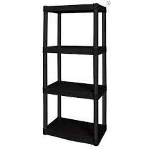 DESCRIPTION: (1) PLASTIC STORAGE SHELF BRAND/MODEL: HYPER TOUGH #HT-2023-4T22 INFORMATION: BLACK SIZE: 4 SHELVES, 60 LB CAPACITY PER SHELF RETAIL$: $2