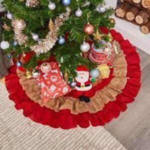 DESCRIPTION: (3) TREE SKIRTS BRAND/MODEL: JUVALE INFORMATION: RED AND BROWN BURLAP RETAIL$: $17.99 EA QTY: 3