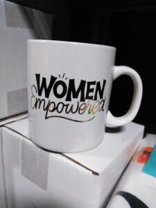 DESCRIPTION: (4) COFFEE CUPS BRAND/MODEL: JUVALE INFORMATION: WHITE SIZE: "WOMEN EMPOWERED" RETAIL$: $13.99 EA QTY: 4