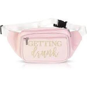 DESCRIPTION: (3) FANNY PACK FOR BRIDAL SHOWER BRAND/MODEL: SPARKLE AND BASH STORE INFORMATION: PINK WITH GETTING DRUNK ON IT RETAIL$: $8.09 EA QTY: 3