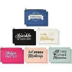 DESCRIPTION: (12) MAKE UP BAGS BRAND/MODEL: GLAMLILY INFORMATION: MULTI COLORED, MULTI PHRASES RETAIL$: $9.99 PER BAD QTY: 12