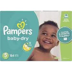 DESCRIPTION: (1) CASE OF (164) BABY DRY DIAPERS BRAND/MODEL: PAMPERS SIZE: SIZE 5 RETAIL$: $73.00 EA QTY: 1