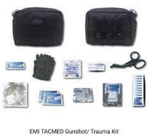 DESCRIPTION: (2) GUNSHOT TRAMA KIT BRAND/MODEL: TACMED SIZE: 1 PERSON PER KIT RETAIL$: $80.00 EA QTY: 2