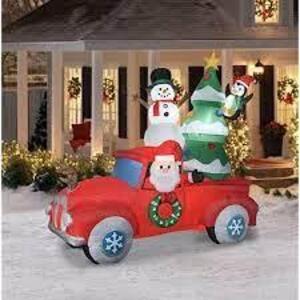 DESCRIPTION: (1) SANTA IN RED VINTAGE TRUCK BLOW UP BRAND/MODEL: HOLIDAY TIME SIZE: 8 FT WIDE RETAIL$: $80.00 EA QTY: 1