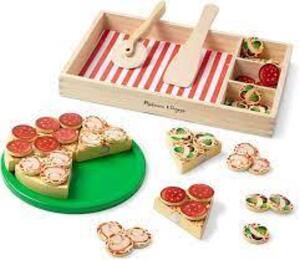 DESCRIPTION: (1) WOODEN PIZZA PLAYSET BRAND/MODEL: MELISA AND DOUG RETAIL$: $17.99 EA QTY: 1