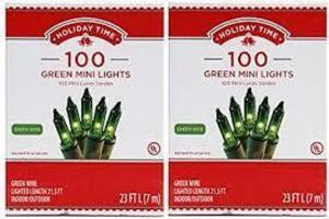 DESCRIPTION: (6) BOXES OF GREEN MINI LIGHTS BRAND/MODEL: HOLIDAY TIME INFORMATION: GREEN SIZE: 20 FT RETAIL$: $6.00 EA QTY: 6