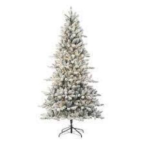 DESCRIPTION: (1) PRE LIT FLOCKED PINE TREE BRAND/MODEL: HOLIDAY TIME SIZE: 7.5 FT RETAIL$: $120.00 EA QTY: 1