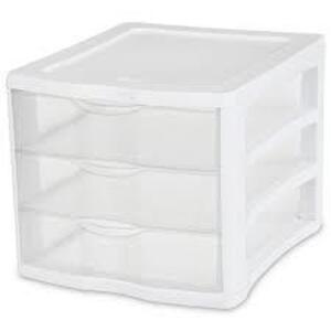 DESCRIPTION: (1) 3 DRAWER ORGANIZER BRAND/MODEL: STERILITE #1791LAB8 INFORMATION: CLEAR RETAIL$: $13.46 EA QTY: 1