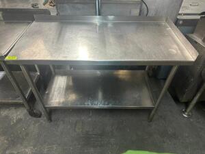 DESCRIPTION 50" X 24" STAINLESS TABLE W/ BACK AND SIDE SPLASH SIZE 50" X 24" LOCATION BAY 6 QTY 1