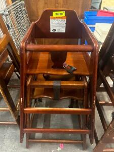 DESCRIPTION (2) WOODEN HIGH CHAIRS LOCATION BAY 6 THIS LOT IS: SOLD BY THE PIECE QTY 2