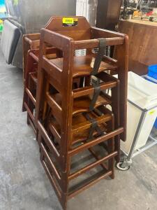 DESCRIPTION (3) WOODEN HIGH CHAIRS LOCATION BAY 6 THIS LOT IS: SOLD BY THE PIECE QTY 3