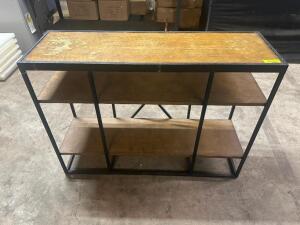 DESCRIPTION 44" X 14" ACCENT TABLE W/ METAL FRAME AND WOOD TOP SIZE 44" X 14" LOCATION BAY 6 QTY 1