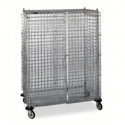 DESCRIPTION: (1) WIRE SECURITY CART WITH ADJUSTABLE SHELVESBRAND/MODEL: METRO #3W571INFORMATION: CHROMESIZE: 900 LB LOAD CAPACITY, 48 IN X 24 IN X 68 IN, 2 SHELVESRETAIL$: $1259.19 EAQTY: 1